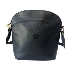 Longchamp Vintage Le Foulonné Black Leather Crossbody Bag Y2K 2000s Era France